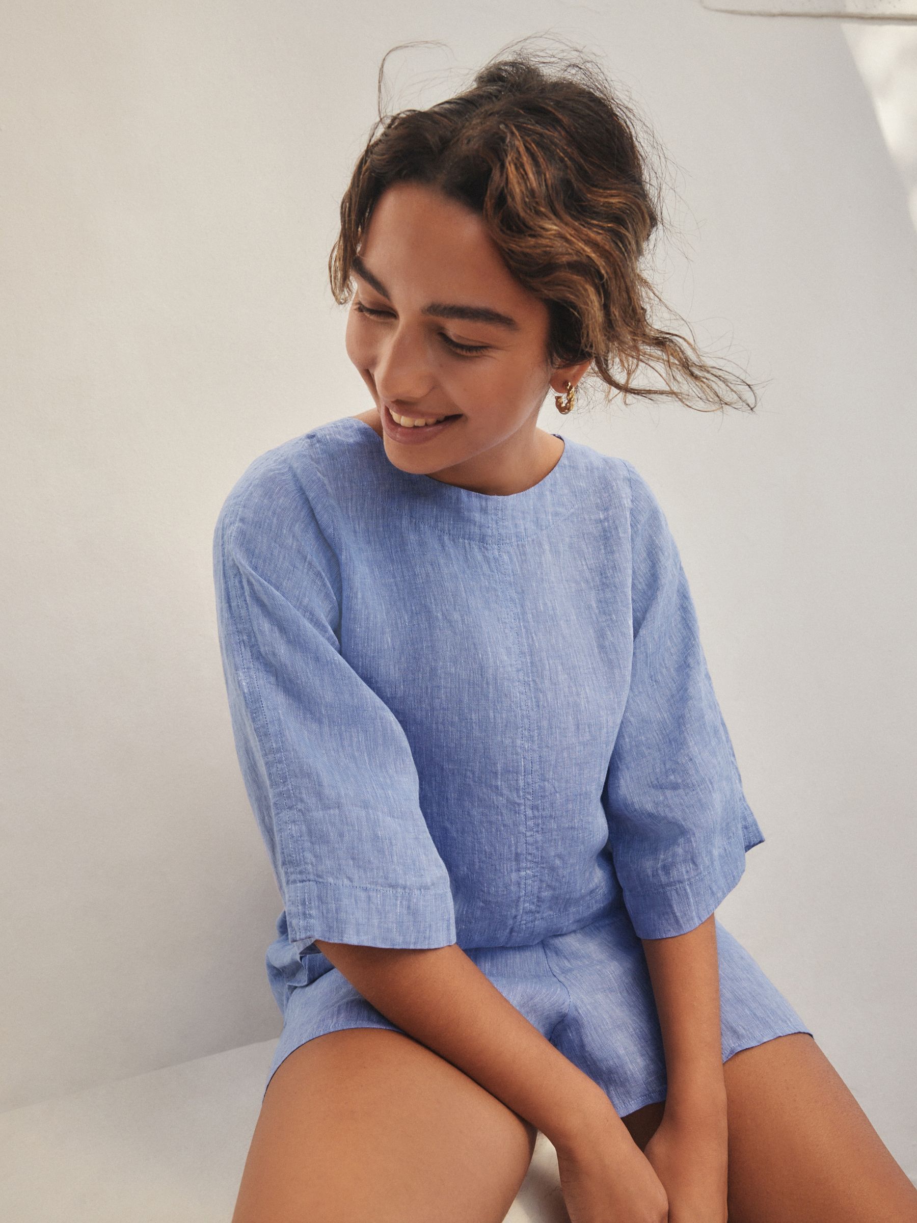 Buy Blue N. Premium 100% Linen Sleeved Top from Next Romania