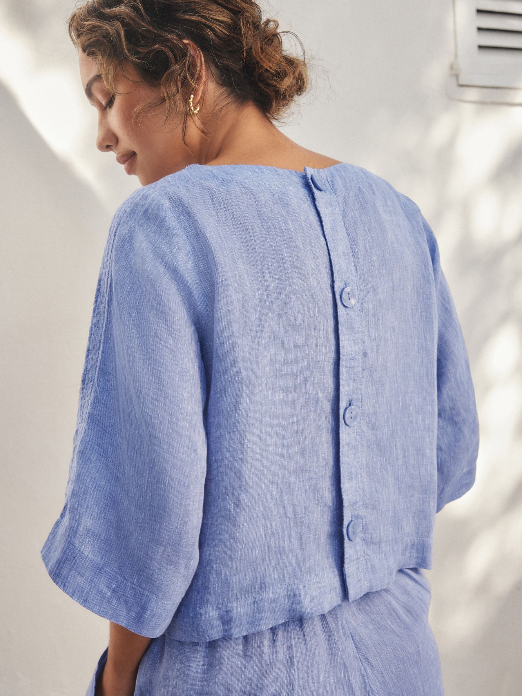 Buy Blue N. Premium 100% Linen Sleeved Top from Next Romania