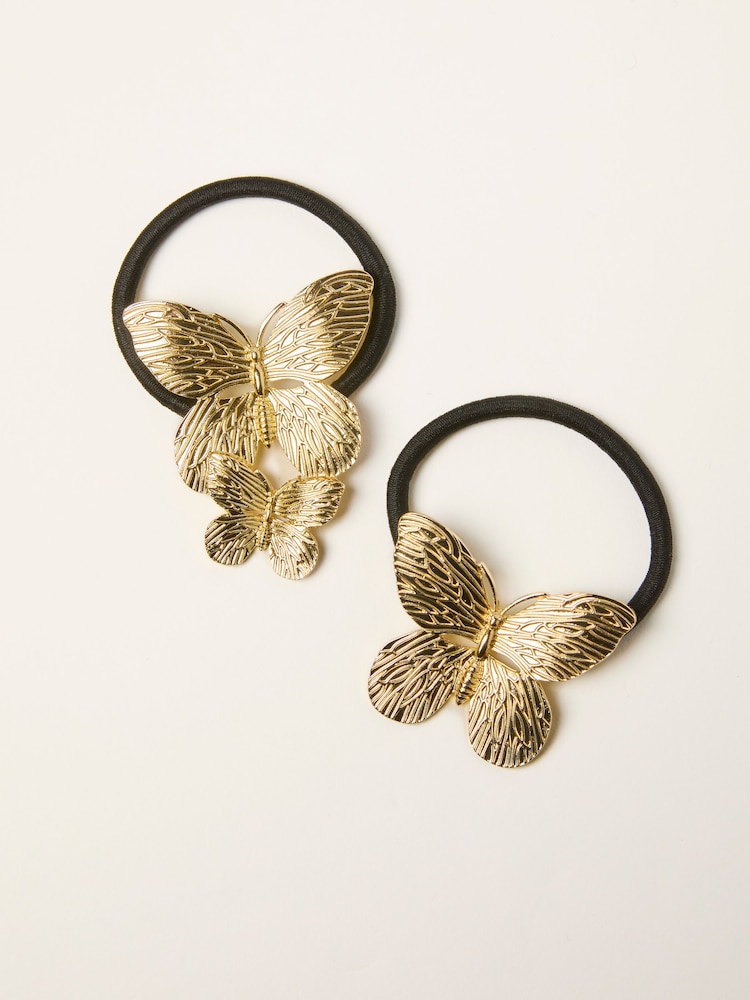 FatFace Gold Tone 2 Pack Metal Butterfly Hair Ties - Image 1 of 2