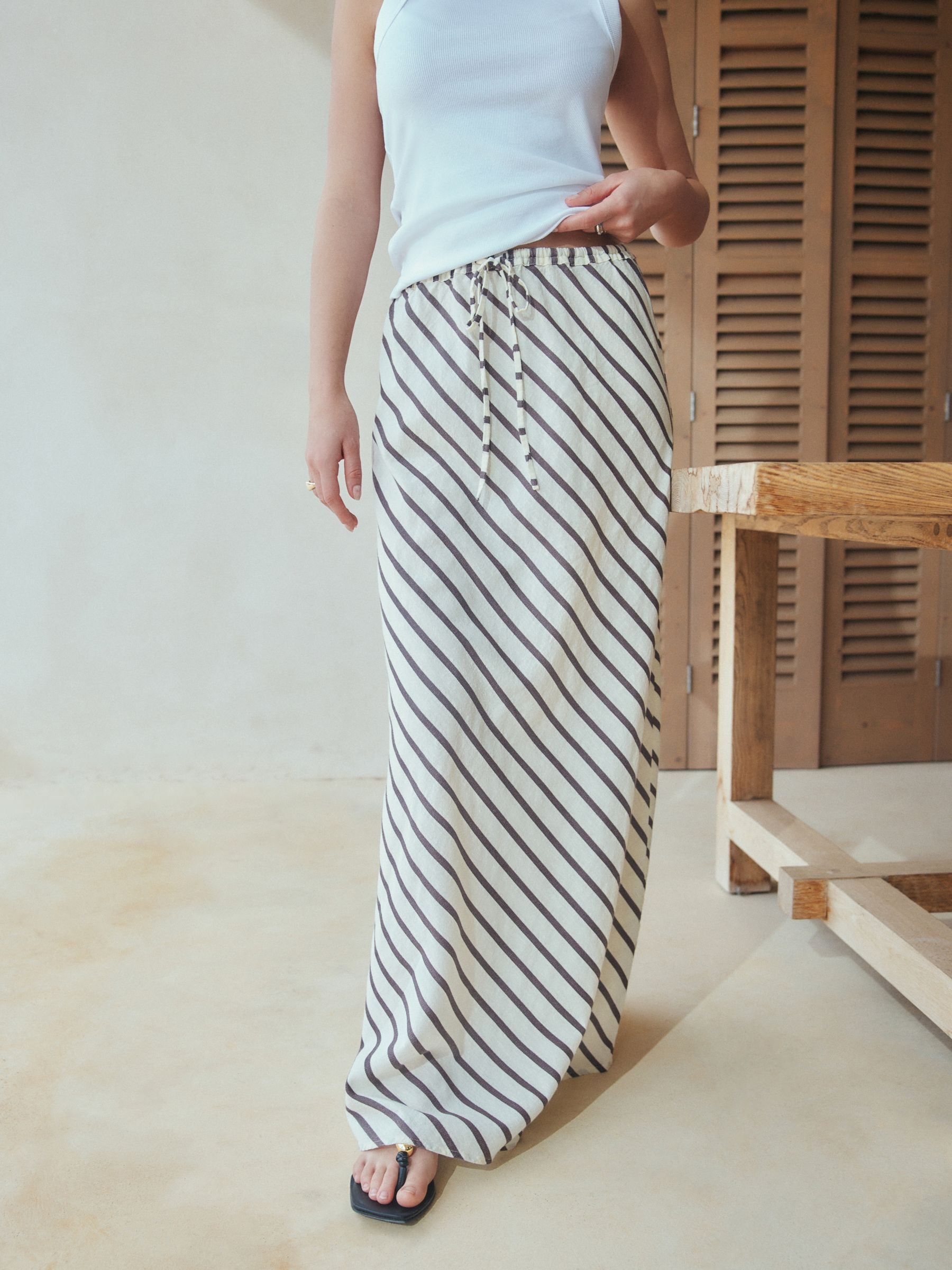 Chocolate Brown Summer Column Skirt With Linen