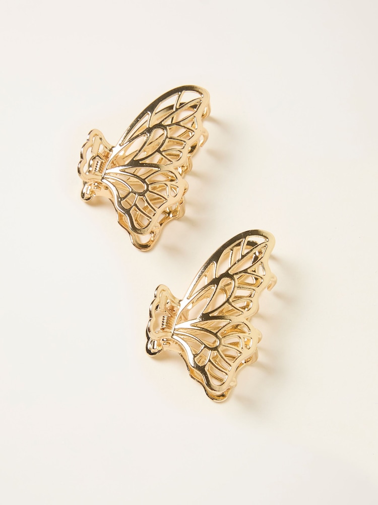FatFace Gold Tone 2 Pack Metal Butterfly Claw Clips - Image 1 of 2