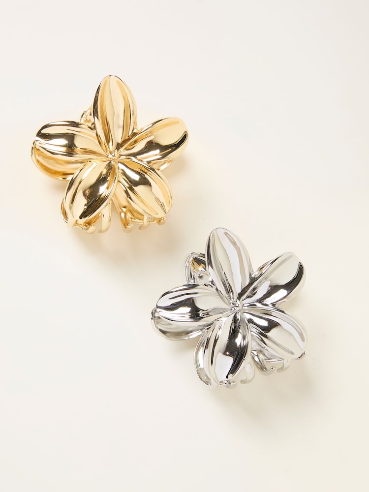 FatFace Multi 2 Pack Metal Flower Claw Clips - Image 1 of 2