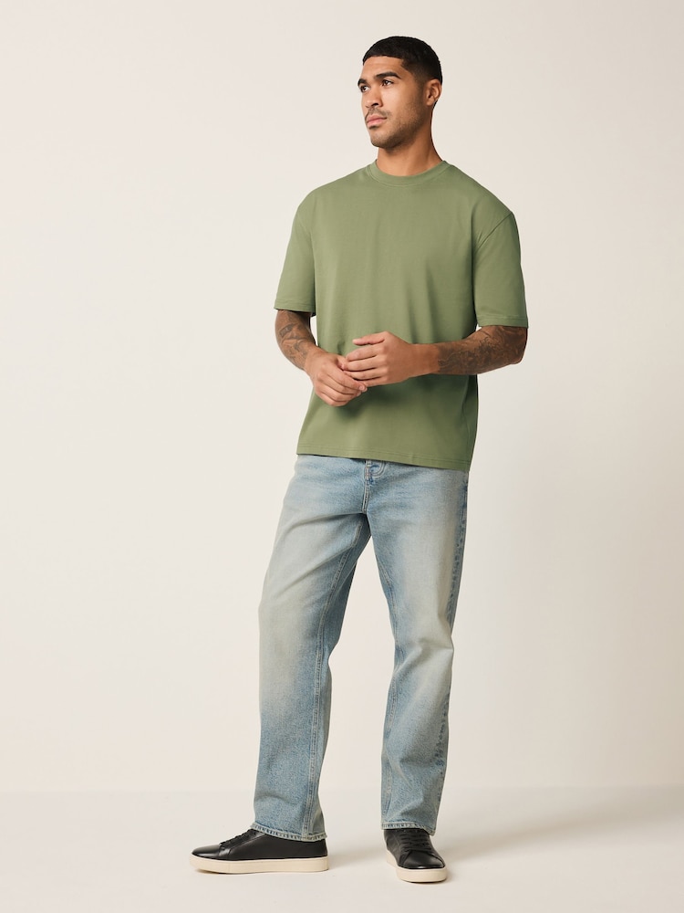 Moss Green Relaxed Fit Essential Crew Neck Cotton T-Shirt - Image 2 of 7 Moss Green Relaxed Fit Essential Crew Neck Cotton T-Shirt - Image 2 of 7