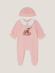Monsoon Pink Felicity Fawn Velour Sleepsuit & Hat Set - Image 1 of 1