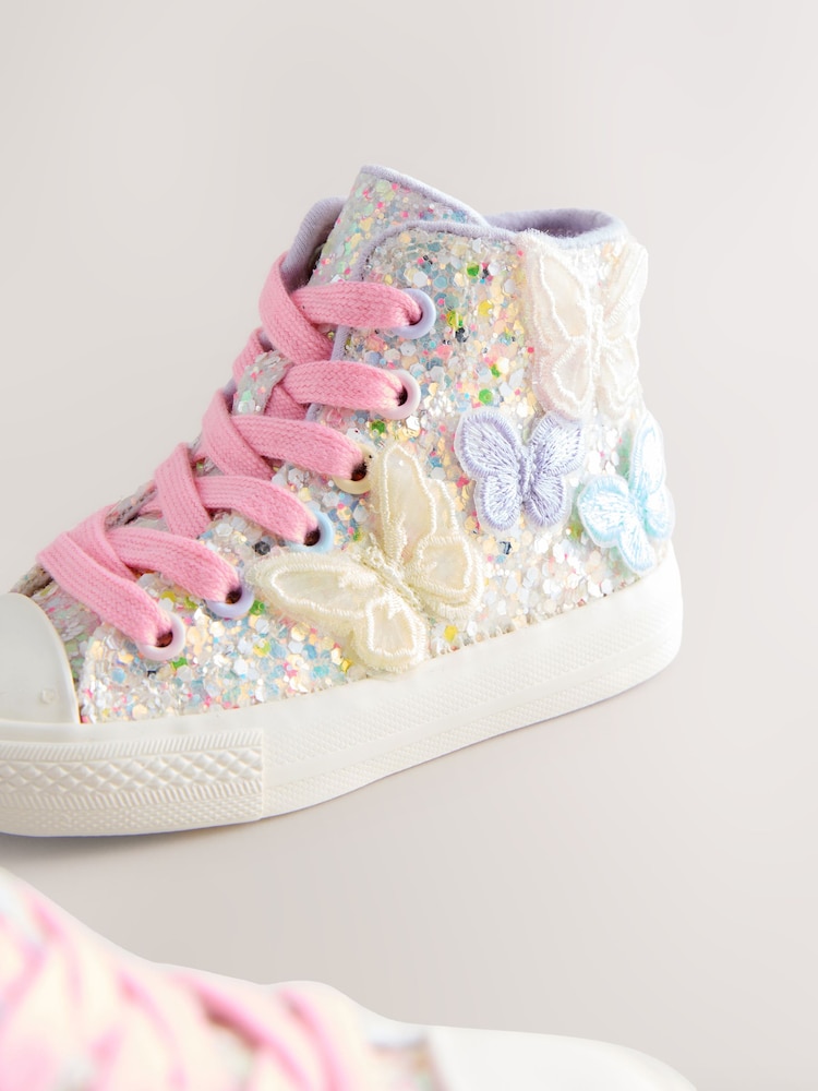 Multi Pastel Glitter Butterfly High Top Trainers - Image 6 of 6 Multi Pastel Glitter Butterfly High Top Trainers - Image 6 of 6