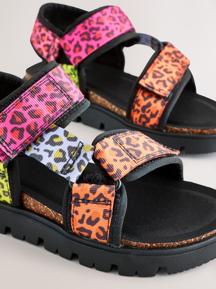Fluro Leopard Print Chunky Trekker Sandals - Image 2 of 2 Fluro Leopard Print Chunky Trekker Sandals - Image 2 of 2