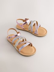 Pastel Metallic Plaited Strappy Sandals - Image 1 of 5