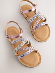 Pastel Metallic Plaited Strappy Sandals - Image 2 of 5
