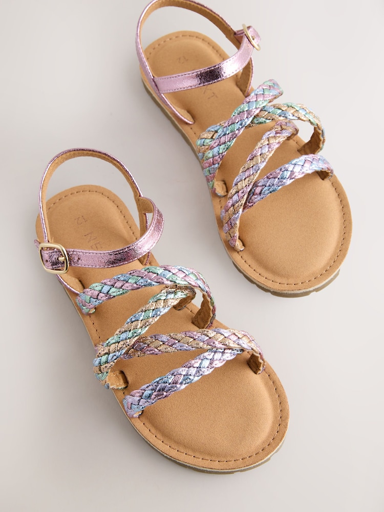 Pastel Metallic Plaited Strappy Sandals - Image 2 of 5