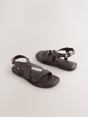 Chocolate Brown Leather Strappy Sandals - Image 1 of 5