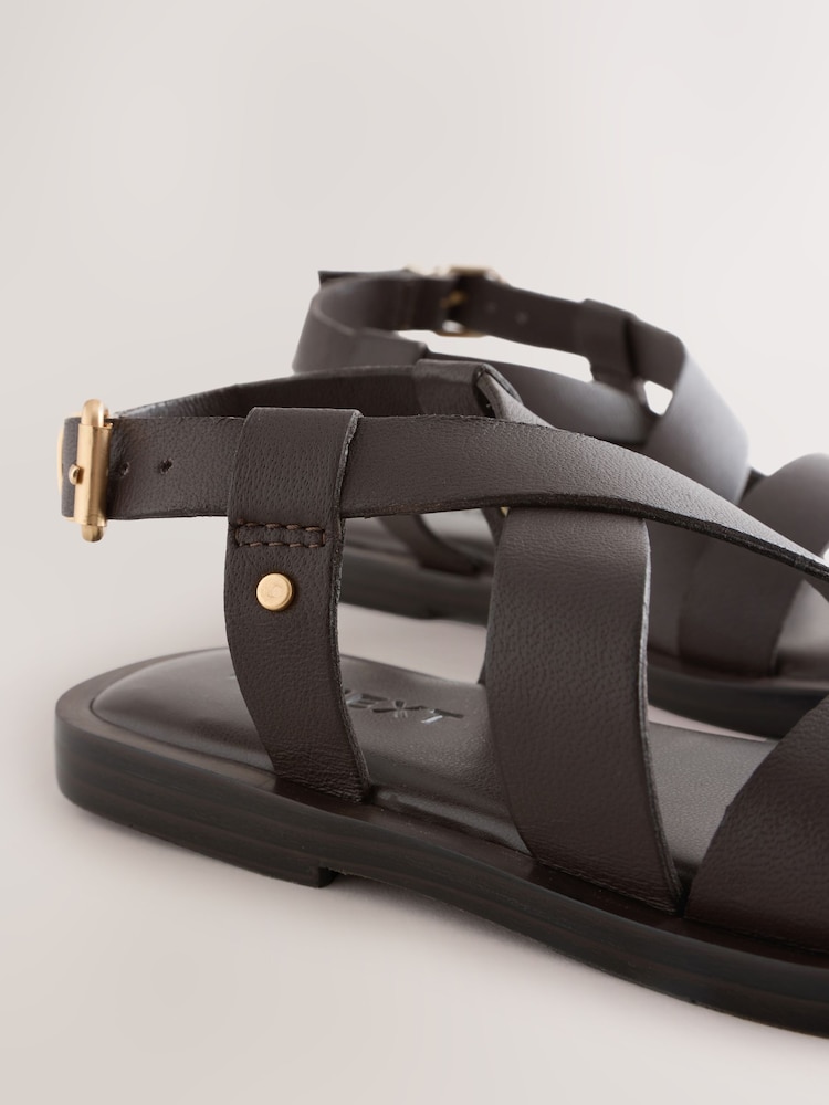 Chocolate Brown Leather Strappy Sandals - Image 5 of 5 Chocolate Brown Leather Strappy Sandals - Image 5 of 5