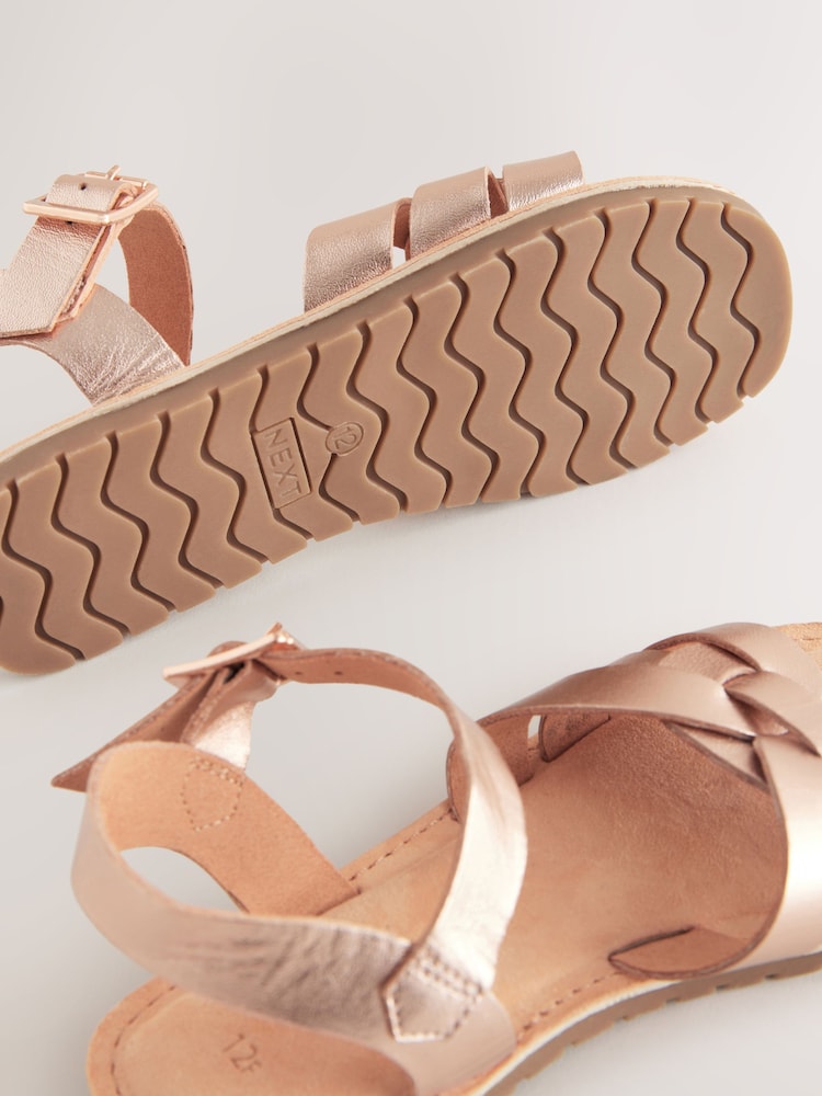 Rose Gold Wide Fit (G) Leather Woven Sandals - Image 4 of 4 Rose Gold Wide Fit (G) Leather Woven Sandals - Image 4 of 4