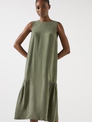 LK Bennett Green Alma Watercress Cupro Sleeveless Hem Gather Dress - Image 1 of 3