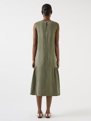 LK Bennett Green Alma Watercress Cupro Sleeveless Hem Gather Dress - Image 2 of 3