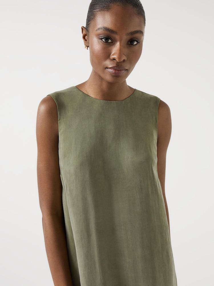 LK Bennett Green Alma Watercress Cupro Sleeveless Hem Gather Dress - Image 3 of 3