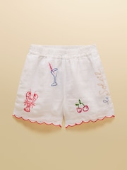 Joules Orla White Embroidered Pure Linen Shorts - Image 11 of 11