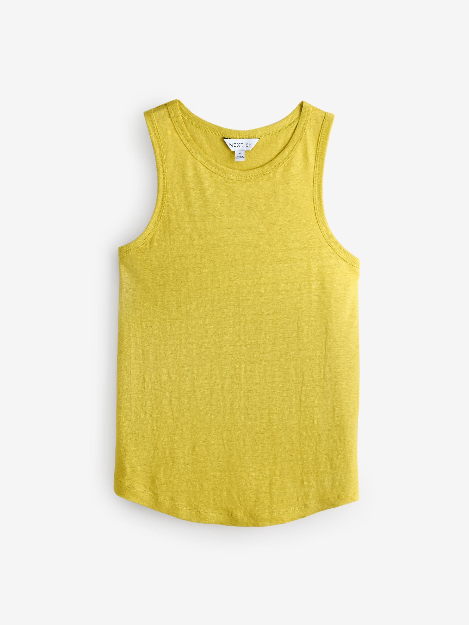 Buy Lime Green 100% Linen Sleeveless Round Neck Slub Vest from the