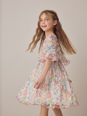 Laura Ashley Multi Elston Garden Printed Mesh Cape Dress - Image 10 of 16