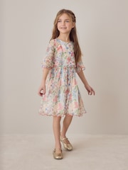 Laura Ashley Multi Elston Garden Printed Mesh Cape Dress - Image 7 of 16