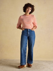 Joules Orange & White Striped Cotton Knitted Crew Neck Jumper - Image 3 of 7