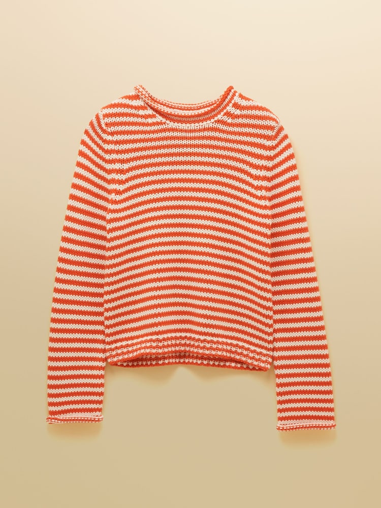 Joules Orange & White Striped Cotton Knitted Crew Neck Jumper - Image 7 of 7
