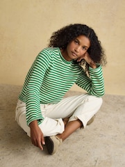 Joules Green & White Striped Cotton Knitted Crew Neck Jumper - Image 3 of 8