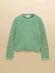 Joules Green & White Striped Cotton Knitted Crew Neck Jumper - Image 8 of 8
