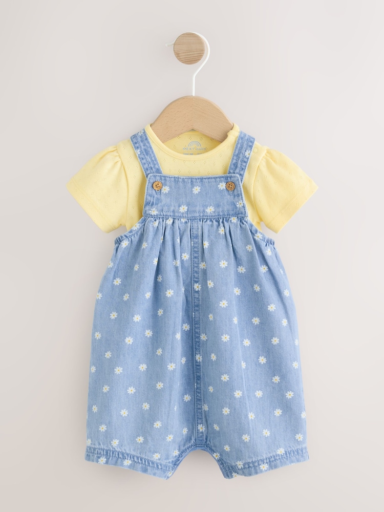Denim Blue Daisy Dungaree and Bodysuit Baby 2 Piece Set (0mths-3yrs) - Image 1 of 7