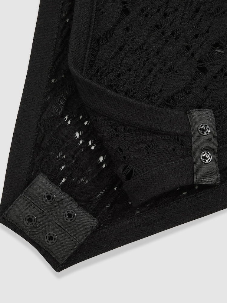 Reiss Black Frances Atelier Lace-Knit Long-Sleeve Bodysuit - Image 6 of 6 Reiss Black Frances Atelier Lace-Knit Long-Sleeve Bodysuit - Image 6 of 6