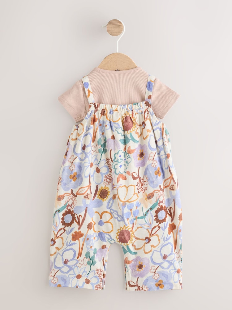 Purple Floral Baby Jersey Dungarees and Bodysuits Set 2 Piece (0mths-3yrs) - Image 2 of 8