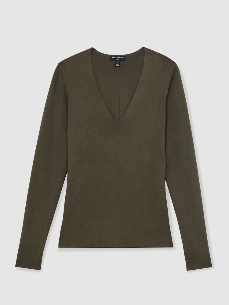 Reiss Khaki Maeve Atelier Knitted Silk-Blend Top - Image 2 of 6 Reiss Khaki Maeve Atelier Knitted Silk-Blend Top - Image 2 of 6