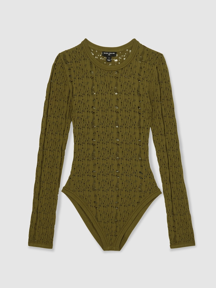 Reiss Green Frances Atelier Lace-Knit Long-Sleeve Bodysuit - Image 2 of 5 Reiss Green Frances Atelier Lace-Knit Long-Sleeve Bodysuit - Image 2 of 5