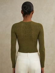Reiss Green Frances Atelier Lace-Knit Long-Sleeve Bodysuit - Image 4 of 5
