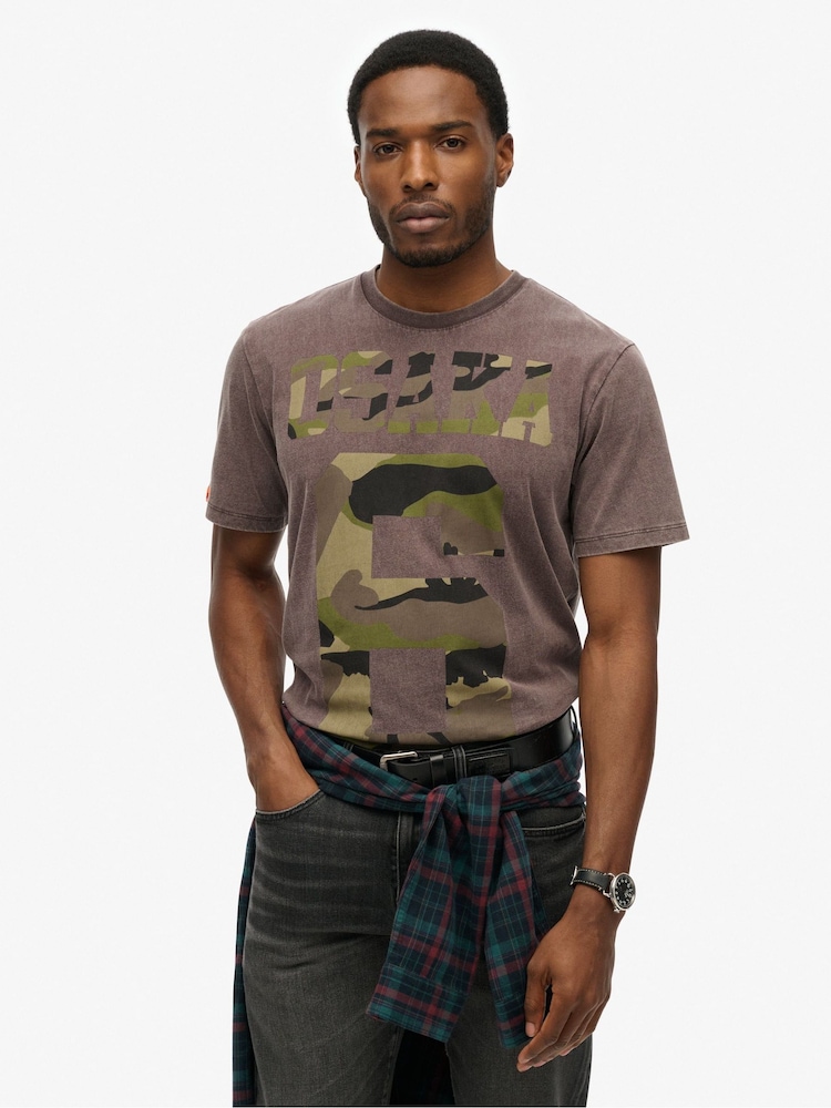 Superdry Brown Osaka Loose T-Shirt - Image 1 of 7 Superdry Brown Osaka Loose T-Shirt - Image 1 of 7
