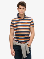 Superdry Blue Lightweight Stripe Jersey Polo Top - Image 1 of 6