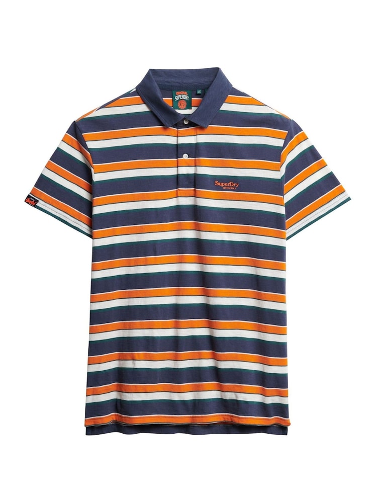 Superdry Blue Lightweight Stripe Jersey Polo Top - Image 6 of 6 Superdry Blue Lightweight Stripe Jersey Polo Top - Image 6 of 6