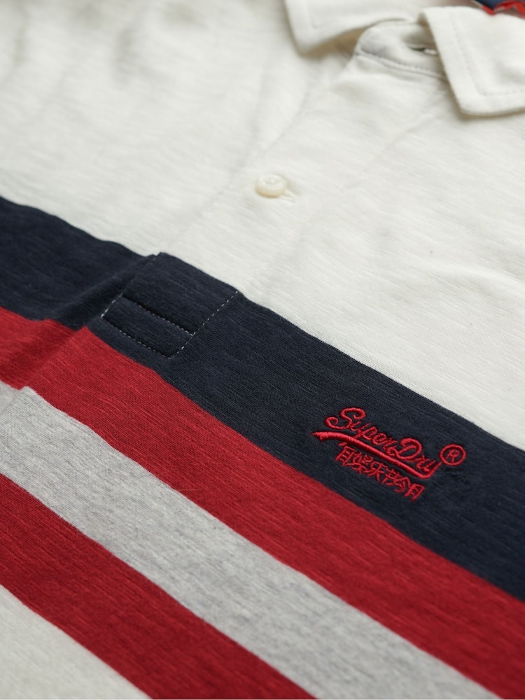 Superdry White Lightweight Stripe Jersey Polo Top - Image 6 of 6 Superdry White Lightweight Stripe Jersey Polo Top - Image 6 of 6