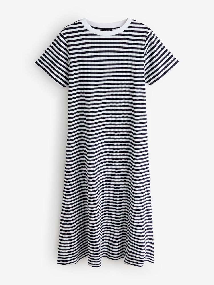 Navy/White Ribbed Stripe Jersey Dress - Image 1 of 1 Navy/White Ribbed Stripe Jersey Dress - Image 1 of 1