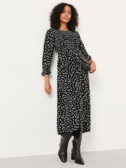 FatFace Mabel Black Polka Dot Petite Midi Dress - Image 1 of 6