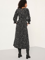 FatFace Mabel Black Polka Dot Petite Midi Dress - Image 2 of 6