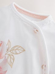 Baker by Ted Baker Flower Placement White Sleepsuit & Hat Set - Image 10 of 12