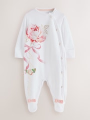 Baker by Ted Baker Flower Placement White Sleepsuit & Hat Set - Image 2 of 12