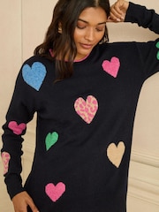 Love & Roses Navy Blue Multi Animal Heart Jumper - Image 2 of 4