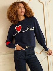 Love & Roses Navy Blue Love Heart Cornelli Knit Jumper - Image 2 of 4