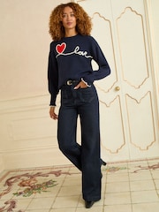 Love & Roses Navy Blue Love Heart Cornelli Knit Jumper - Image 3 of 4