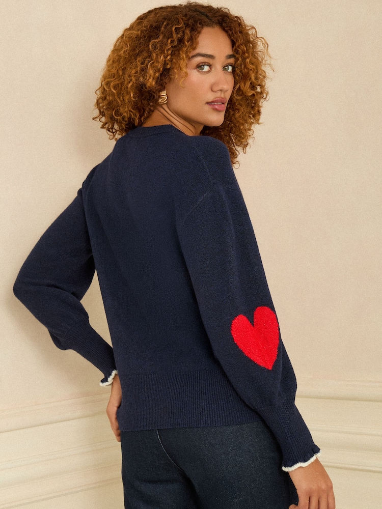 Love & Roses Navy Blue Love Heart Cornelli Knit Jumper - Image 4 of 4