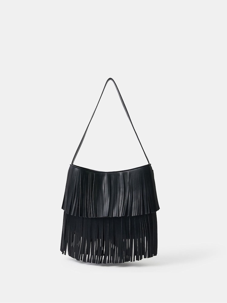 Accessorize Black Fringe Shoulder Bag - Image 1 of 3 Accessorize Black Fringe Shoulder Bag - Image 1 of 3