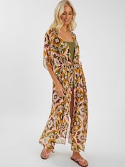 Accessorize Pink Retro Floral Print Chiffon Maxi Kaftan - Image 1 of 4