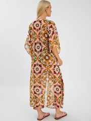 Accessorize Pink Retro Floral Print Chiffon Maxi Kaftan - Image 2 of 4