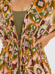 Accessorize Pink Retro Floral Print Chiffon Maxi Kaftan - Image 3 of 4